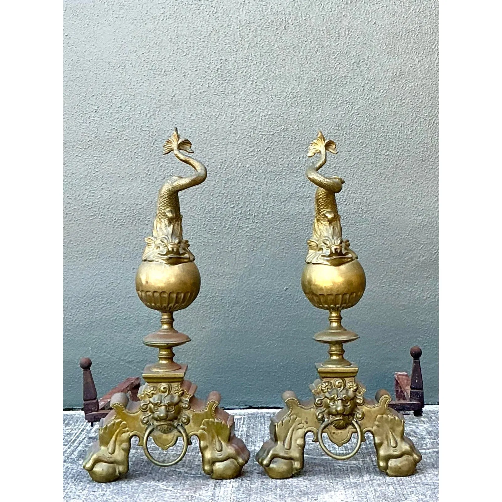 Vintage Brass Koi Andirons - A Pair — additional photo 2