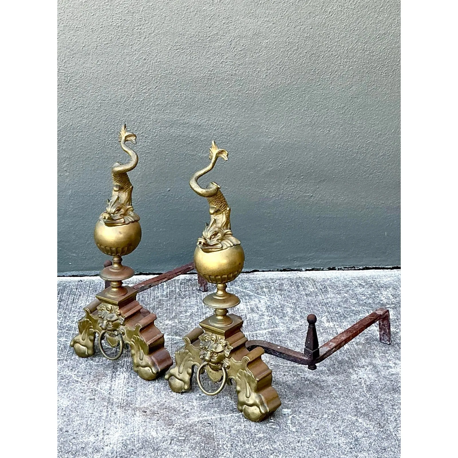 Vintage Brass Koi Andirons - A Pair — additional photo 6