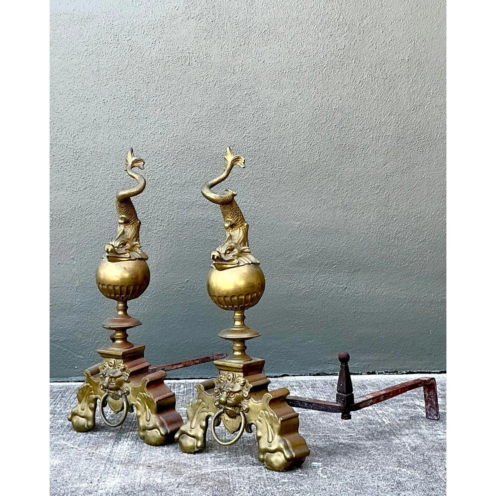 Vintage Brass Koi Andirons - A Pair — additional photo 7