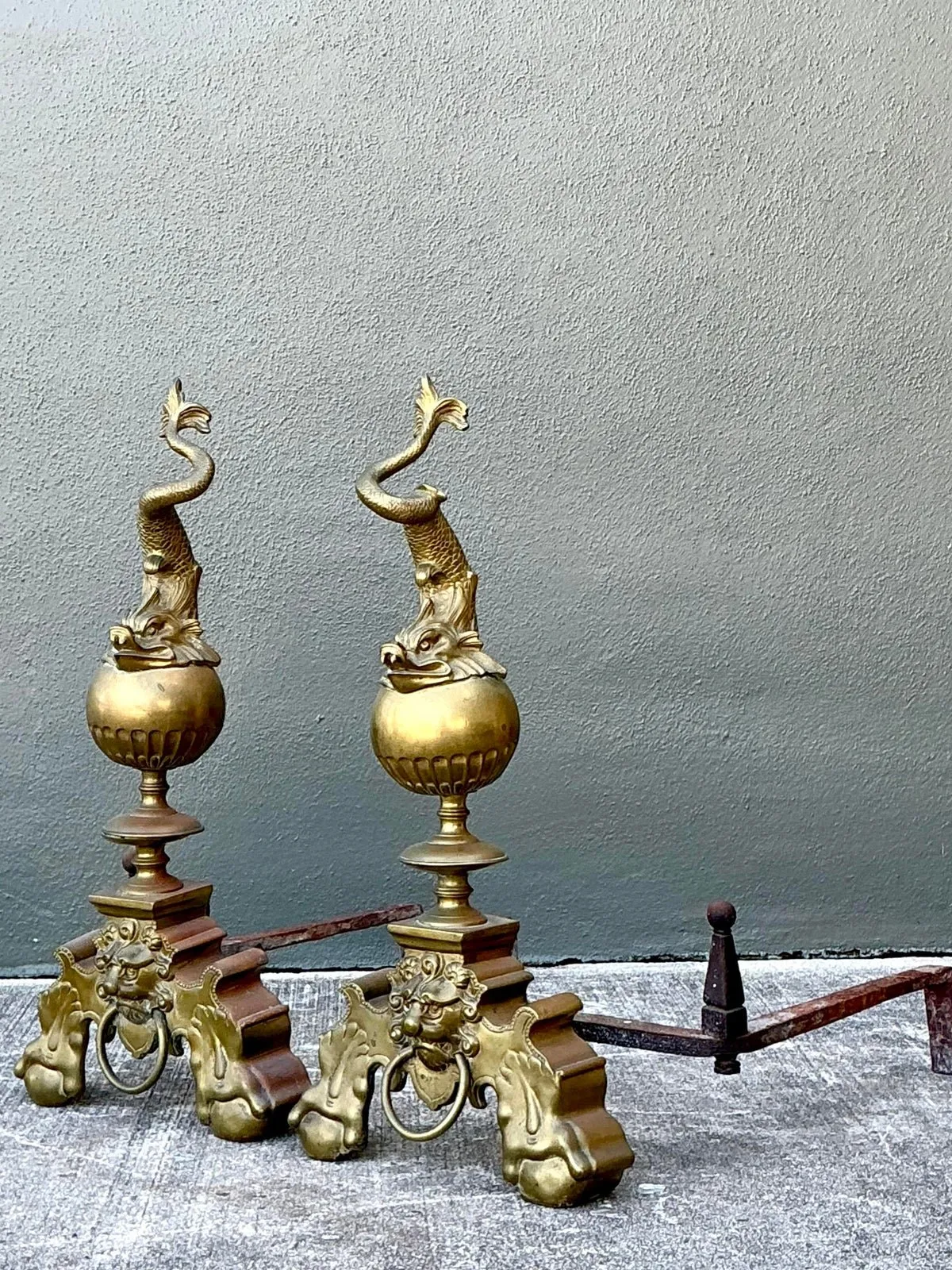 Vintage Brass Koi Andirons - A Pair — additional photo 6