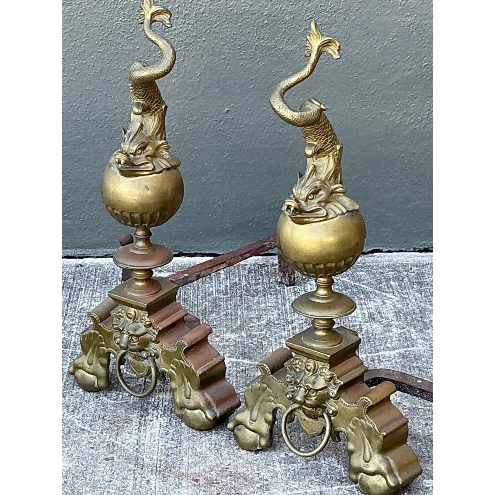 Vintage Brass Koi Andirons - A Pair — additional photo 8