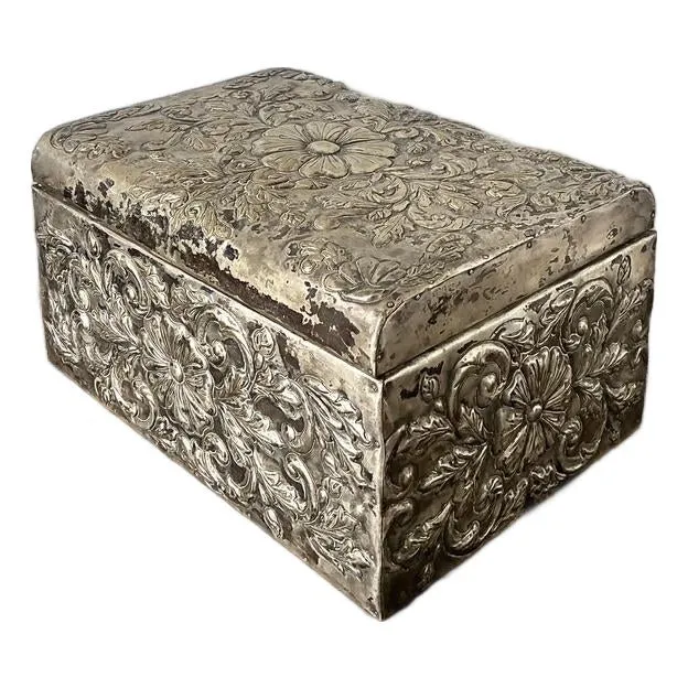 Vintage Hammered Floral Metal Box