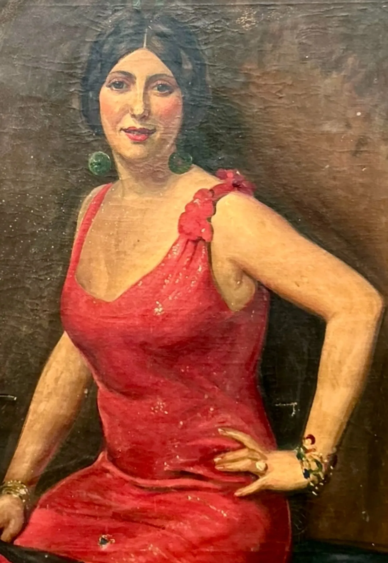 Vintage Boho Original Art Deco Oil Portrait of Woman — additional photo 3