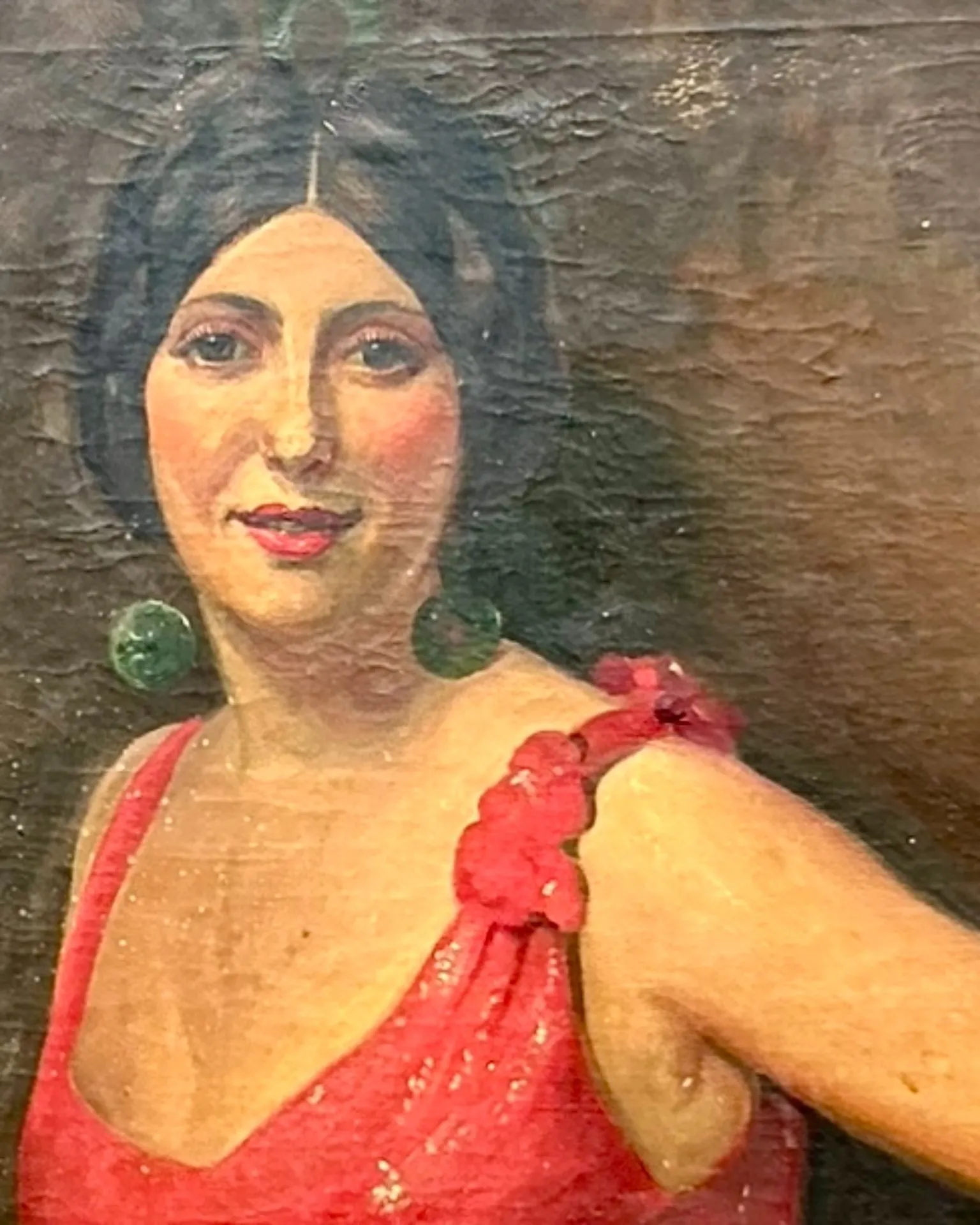 Vintage Boho Original Art Deco Oil Portrait of Woman — additional photo 4