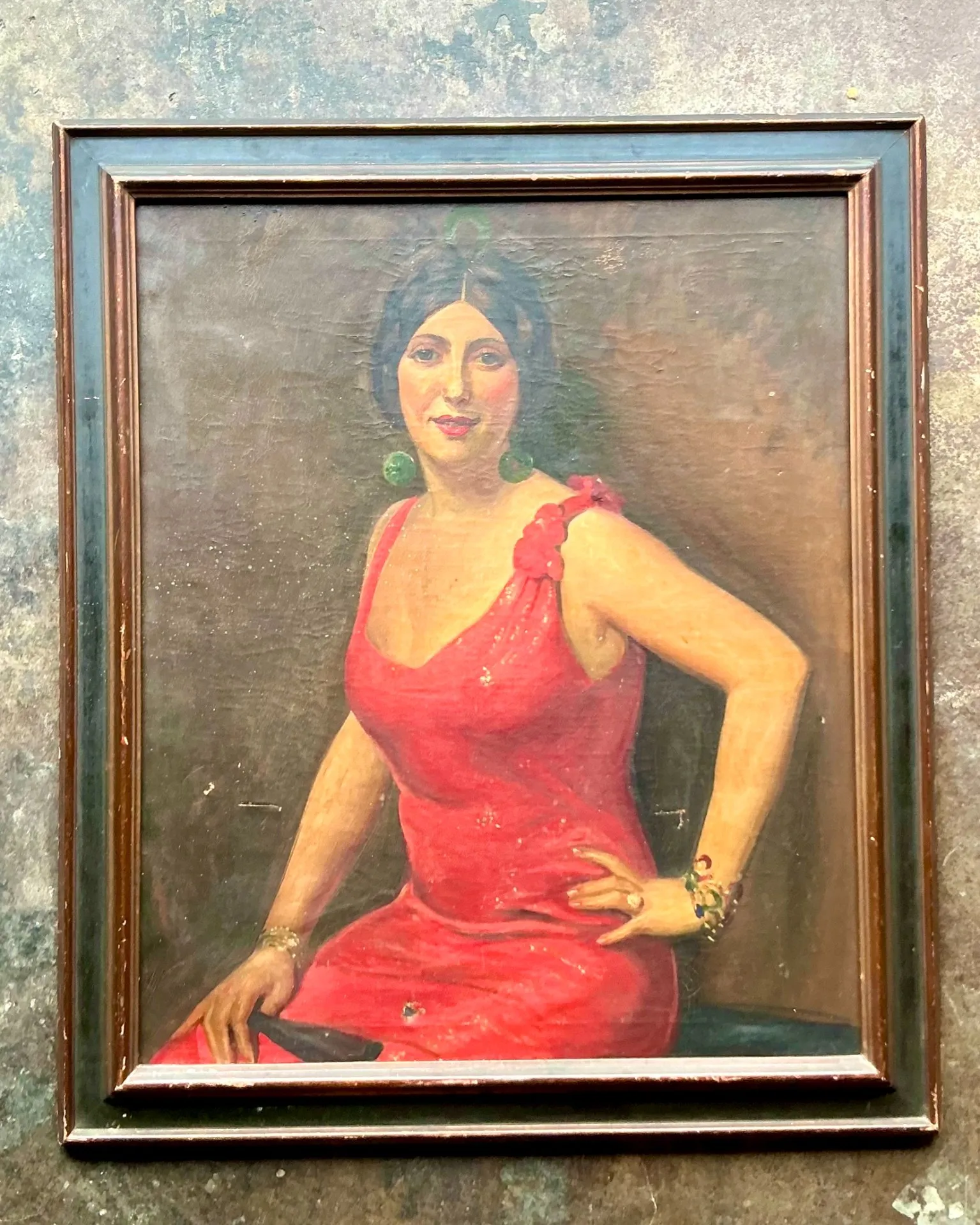 Vintage Boho Original Art Deco Oil Portrait of Woman — additional photo 2