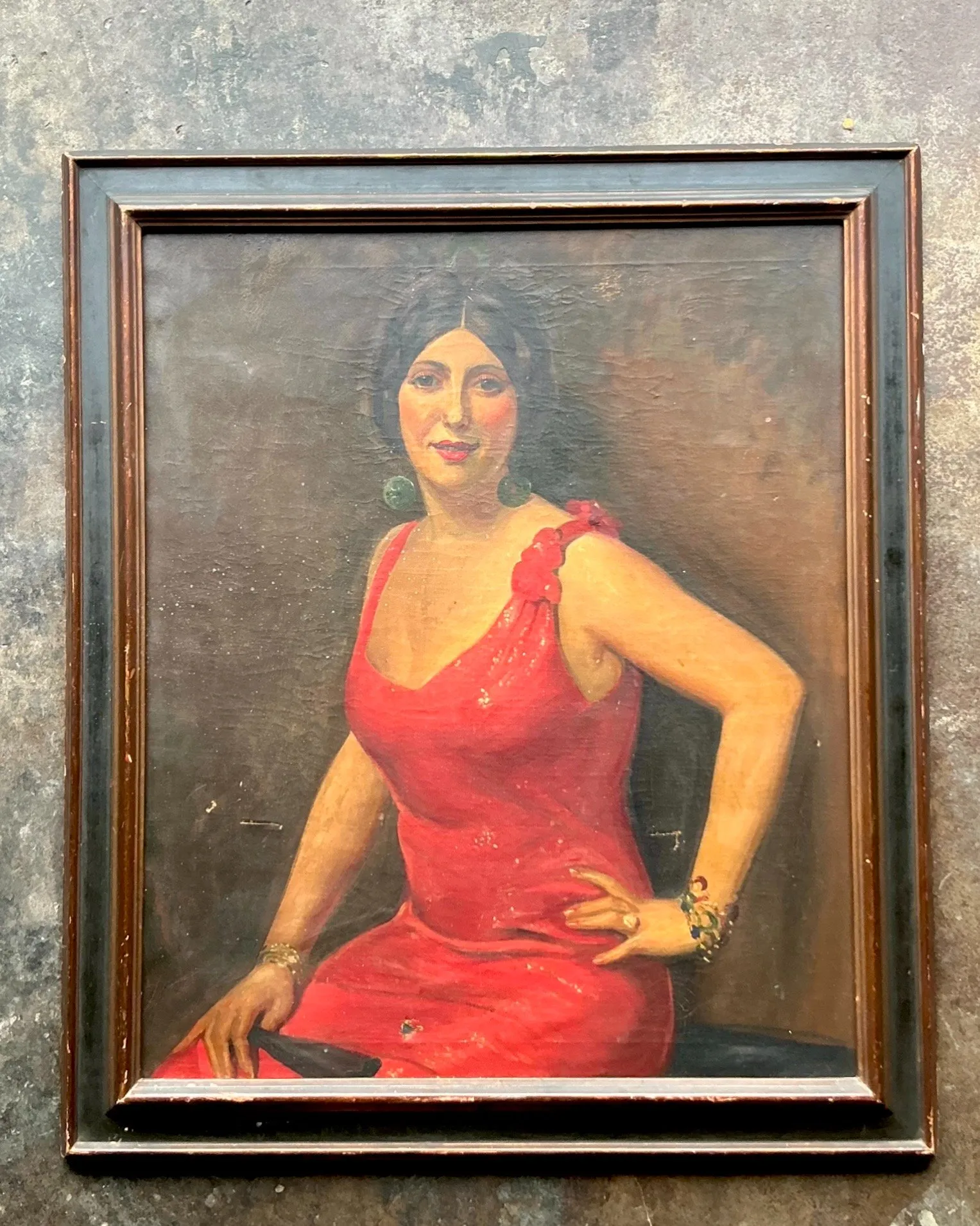 Vintage Boho Original Art Deco Oil Portrait of Woman — additional photo 5