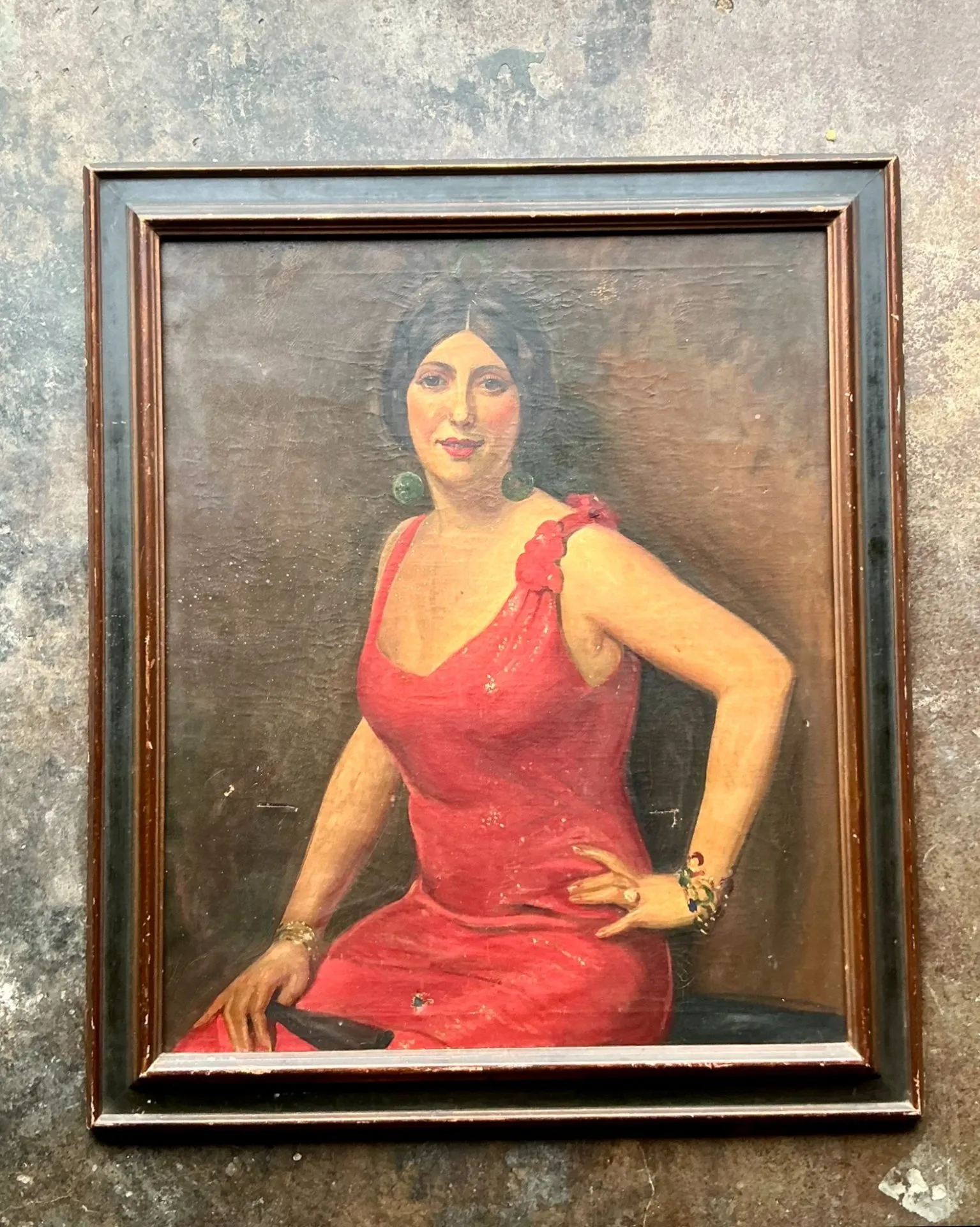 Vintage Boho Original Art Deco Oil Portrait of Woman — additional photo 6