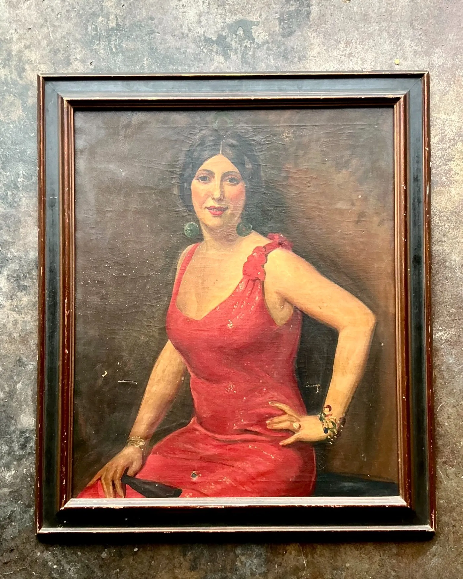 Vintage Boho Original Art Deco Oil Portrait of Woman — additional photo 7