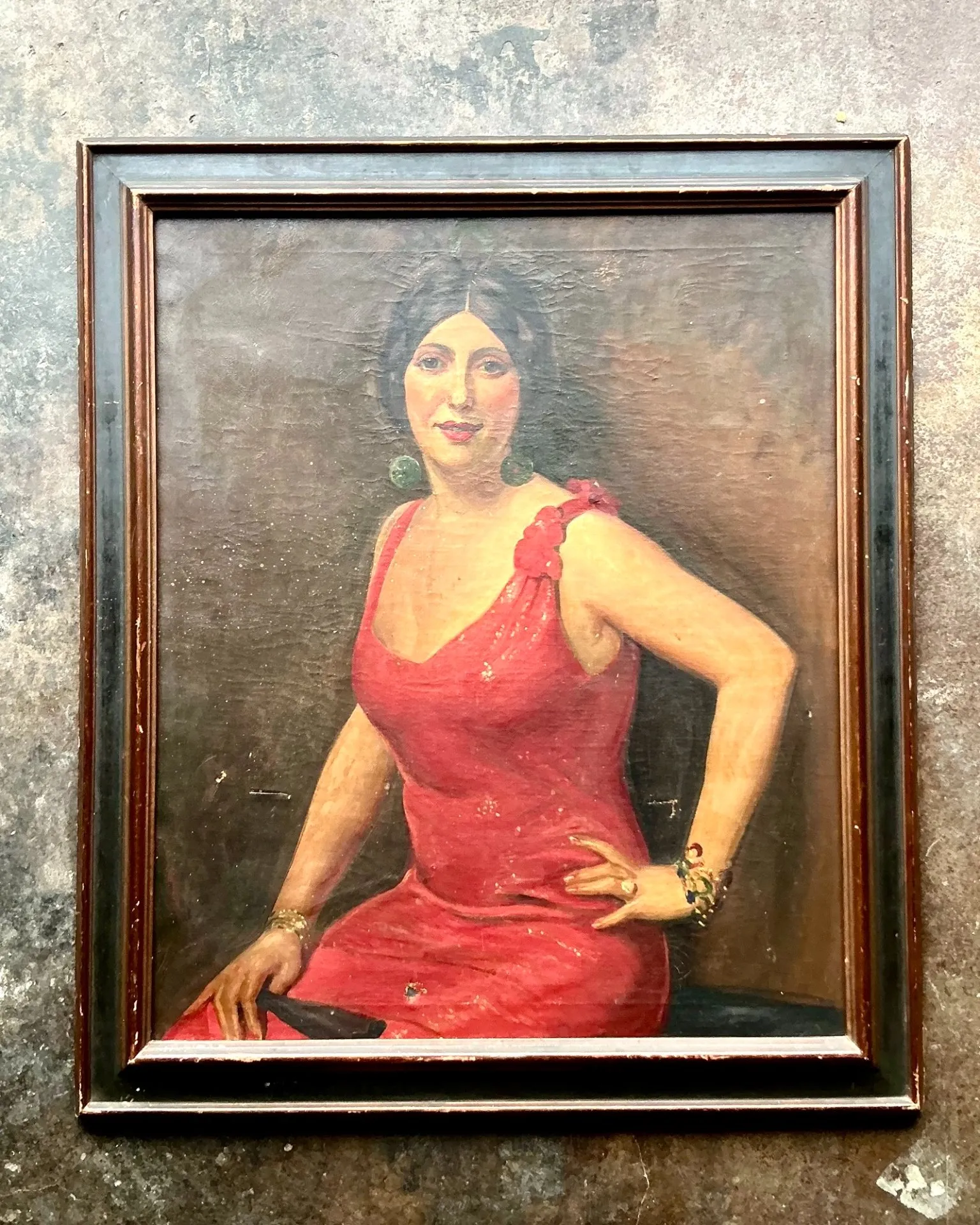 Vintage Boho Original Art Deco Oil Portrait of Woman — additional photo 8