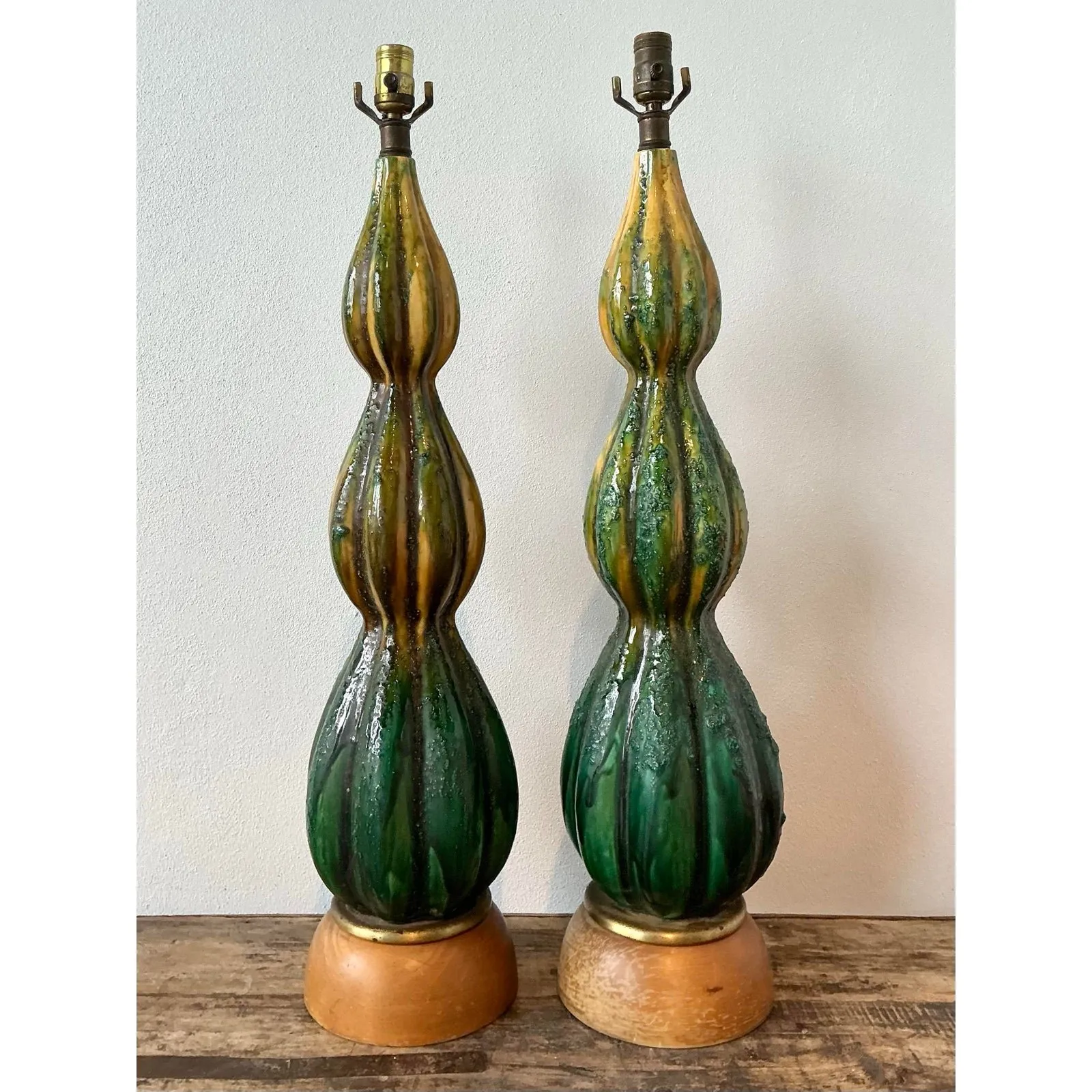 Vintage MCM Drip Glaze Ceramic Lamps - A Pair
