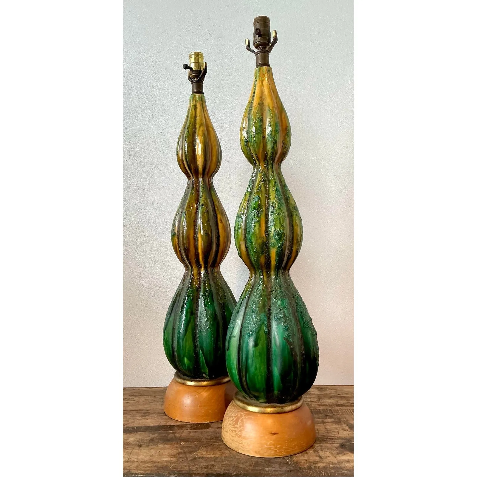Vintage MCM Drip Glaze Ceramic Lamps - A Pair — additional photo 2