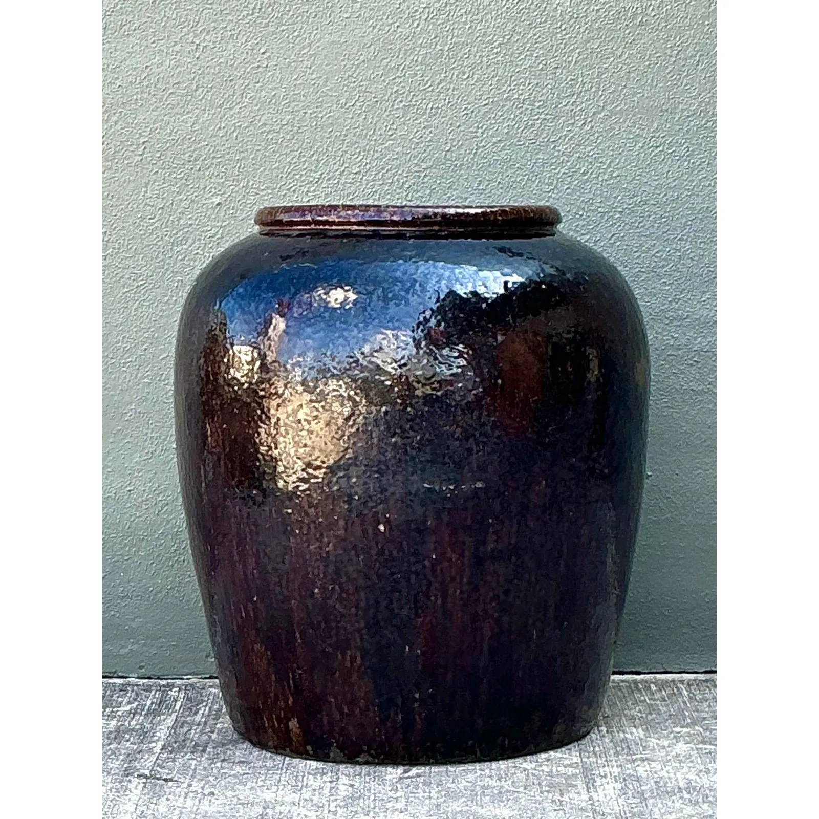 Vintage Glazed Ceramic Martaban Urn — additional photo 1