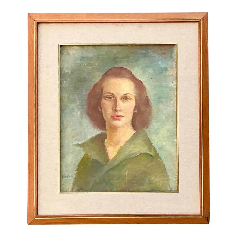 Vintage 1952 Original Oil Portrait on Board — additional photo 1