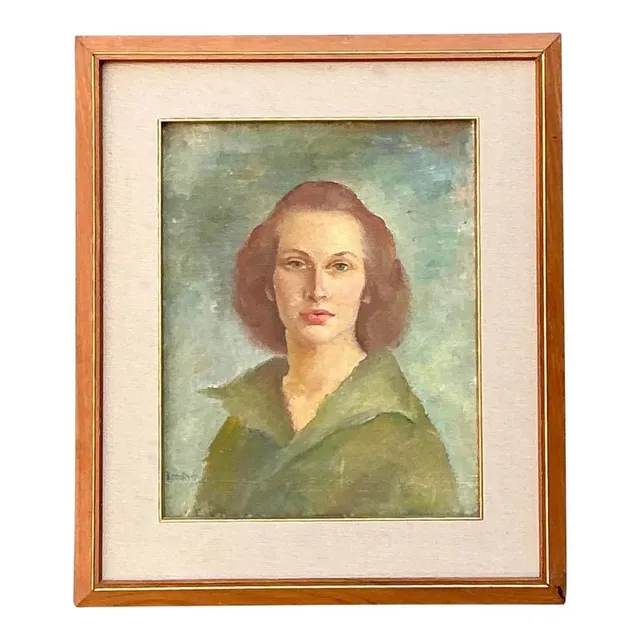 Vintage 1952 Original Oil Portrait on Board — additional photo 1