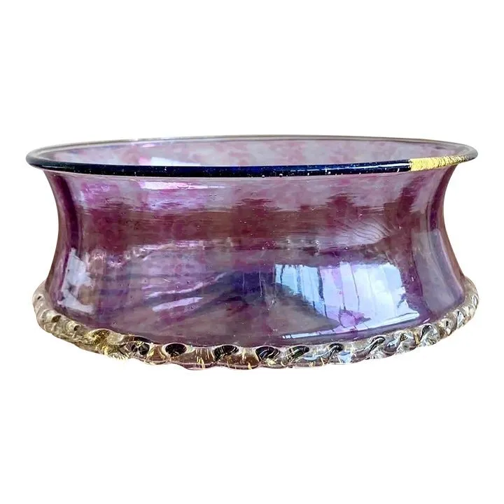 Vintage Boho Amethyst Handblown Glass Bowl With Scalloped Edge — additional photo 1
