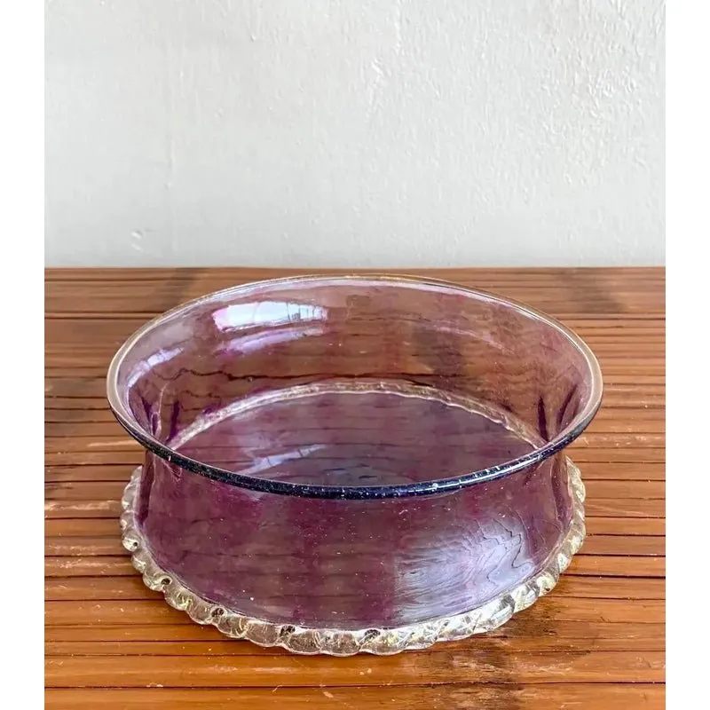 Vintage Boho Amethyst Handblown Glass Bowl With Scalloped Edge — additional photo 4