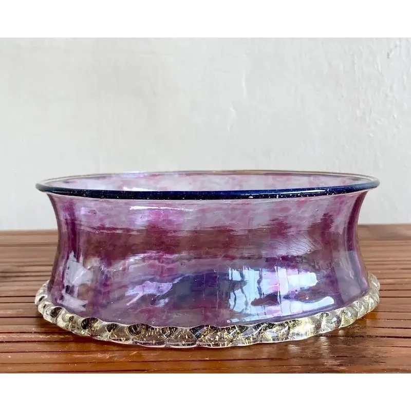 Vintage Boho Amethyst Handblown Glass Bowl With Scalloped Edge — additional photo 2