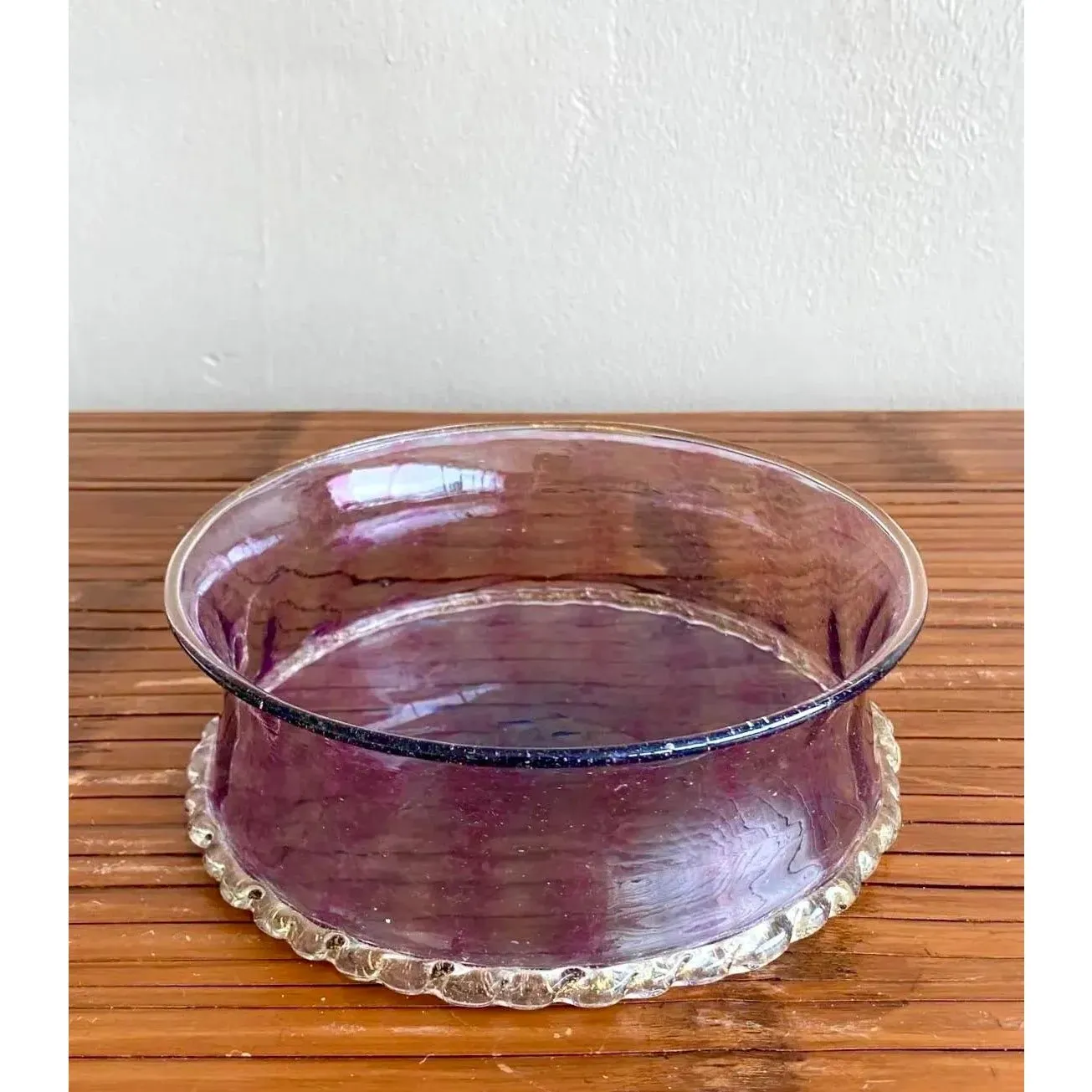 Vintage Boho Amethyst Handblown Glass Bowl With Scalloped Edge — additional photo 6