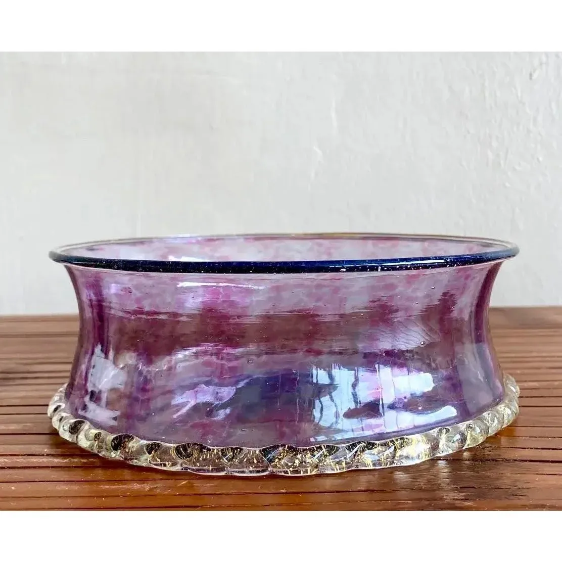 Vintage Boho Amethyst Handblown Glass Bowl With Scalloped Edge — additional photo 7