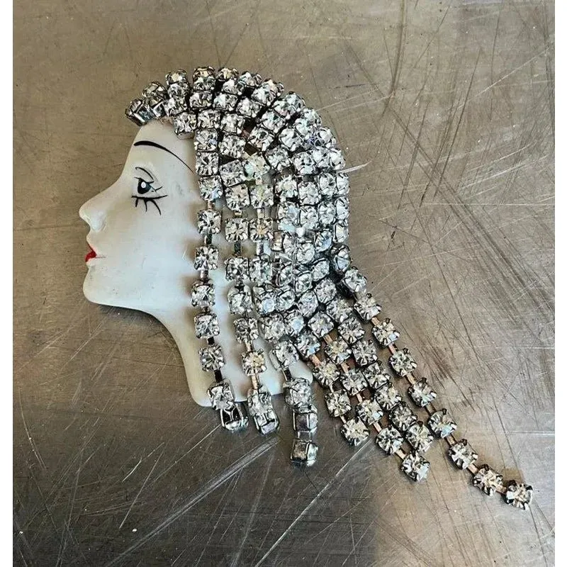 Vintage Art Deco Rhinestone Flapper Brooch — additional photo 1