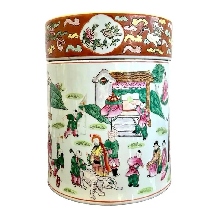 Vintage Asian Chinoiserie Hand Painted Lidded Vase — additional photo 1