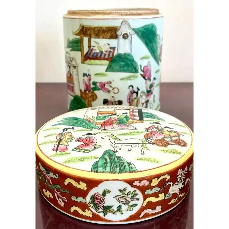 Vintage Asian Chinoiserie Hand Painted Lidded Vase — additional photo 4