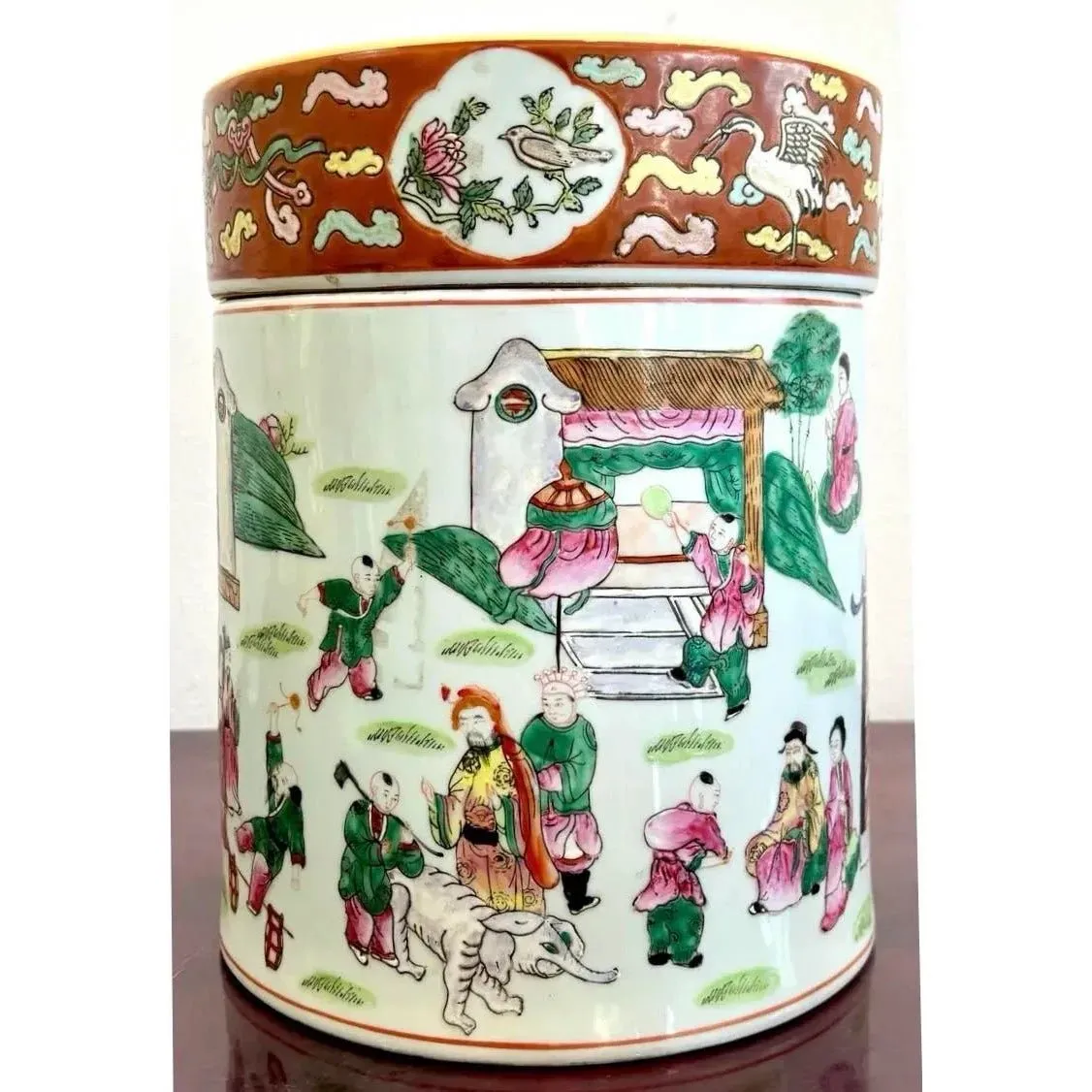 Vintage Asian Chinoiserie Hand Painted Lidded Vase — additional photo 5