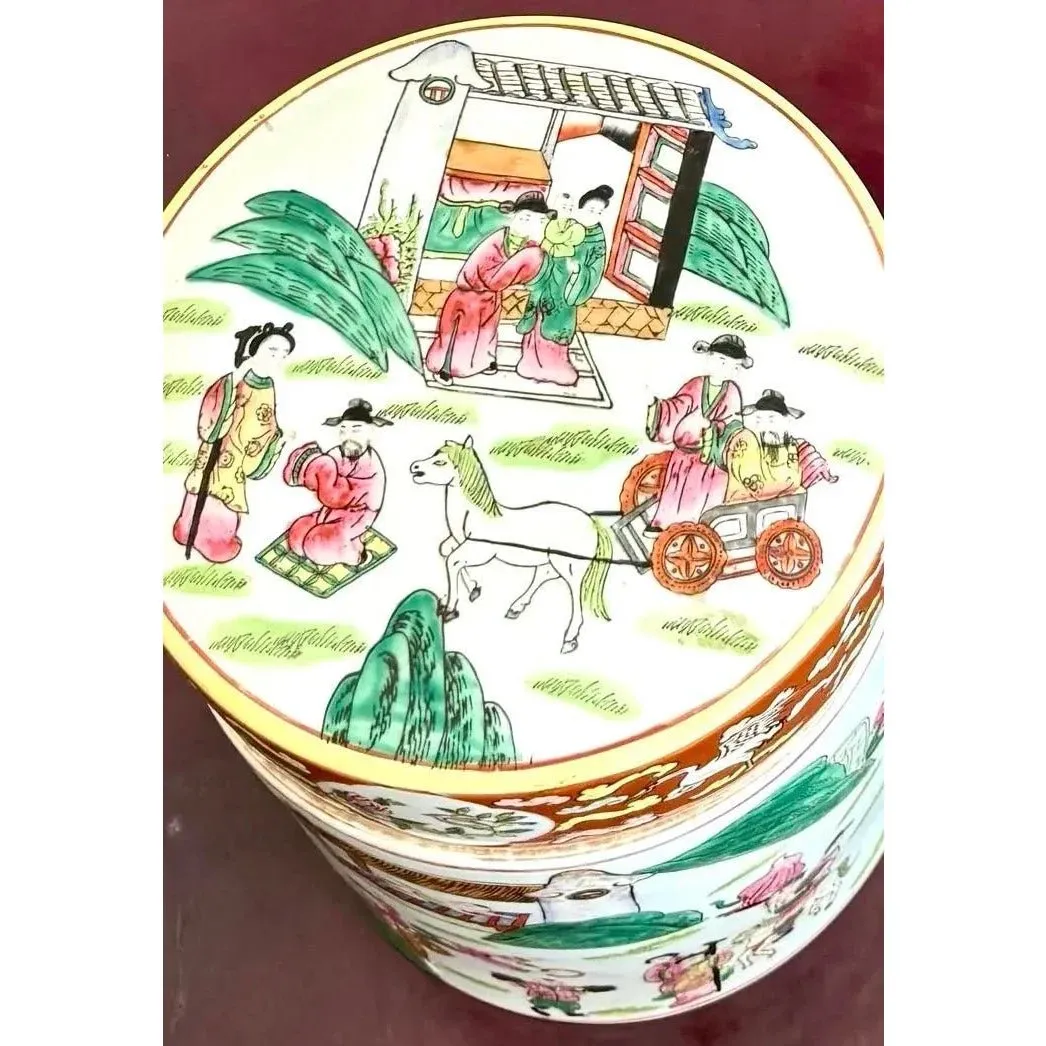 Vintage Asian Chinoiserie Hand Painted Lidded Vase — additional photo 6