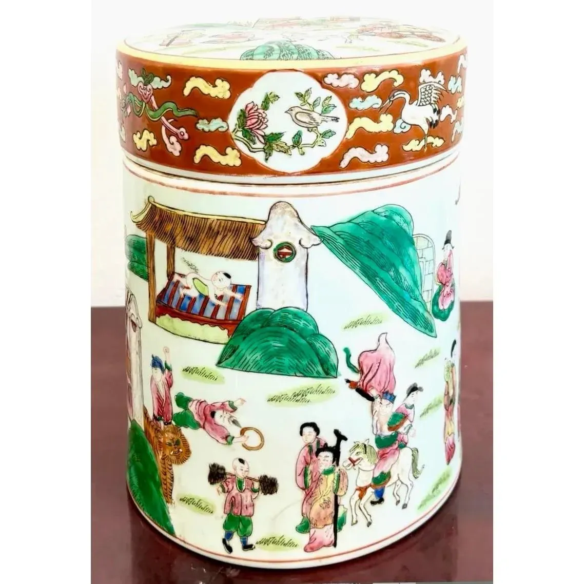 Vintage Asian Chinoiserie Hand Painted Lidded Vase — additional photo 8