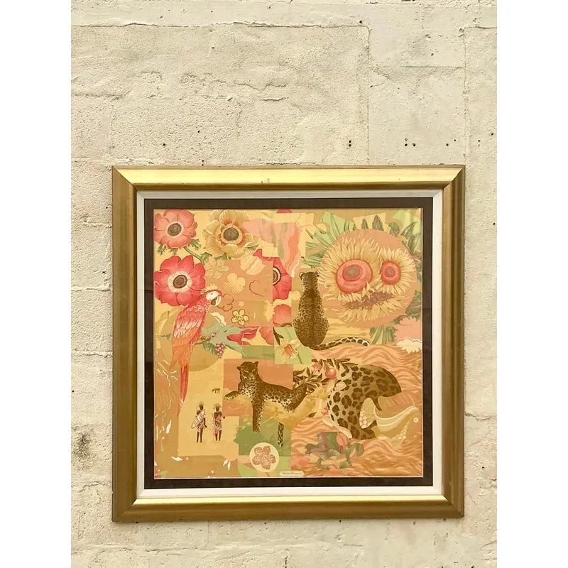 Vintage Italian Framed Salvatore Ferragamo Place Print Scarf — additional photo 1