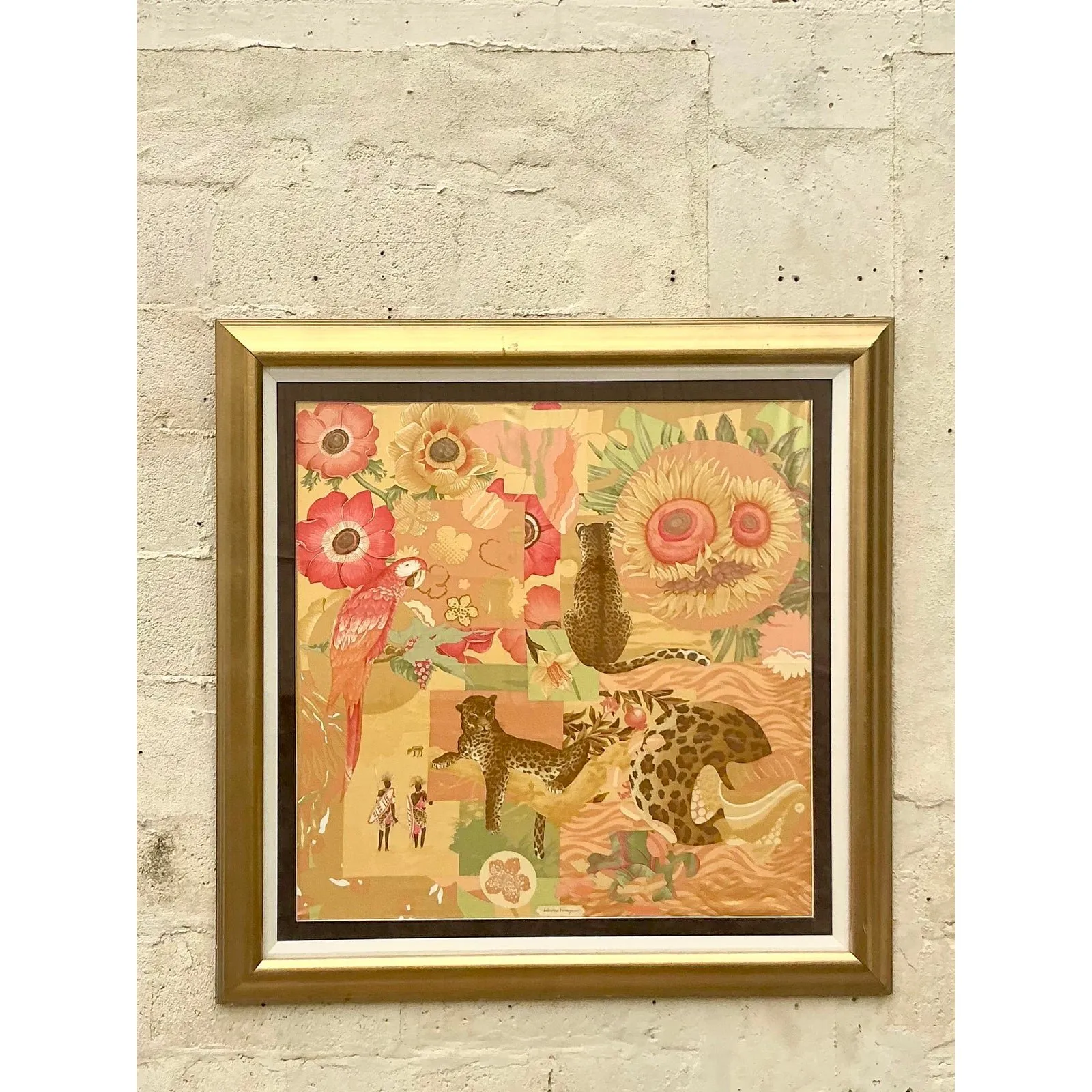 Vintage Italian Framed Salvatore Ferragamo Place Print Scarf — additional photo 5