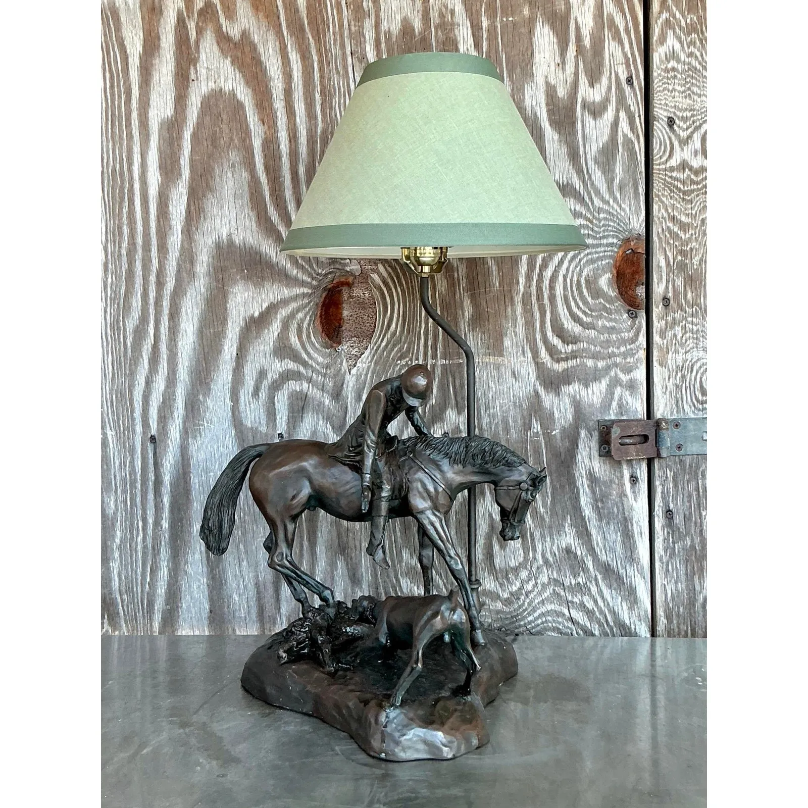 Vintage Boho Bronze Horse and Rider Lamp