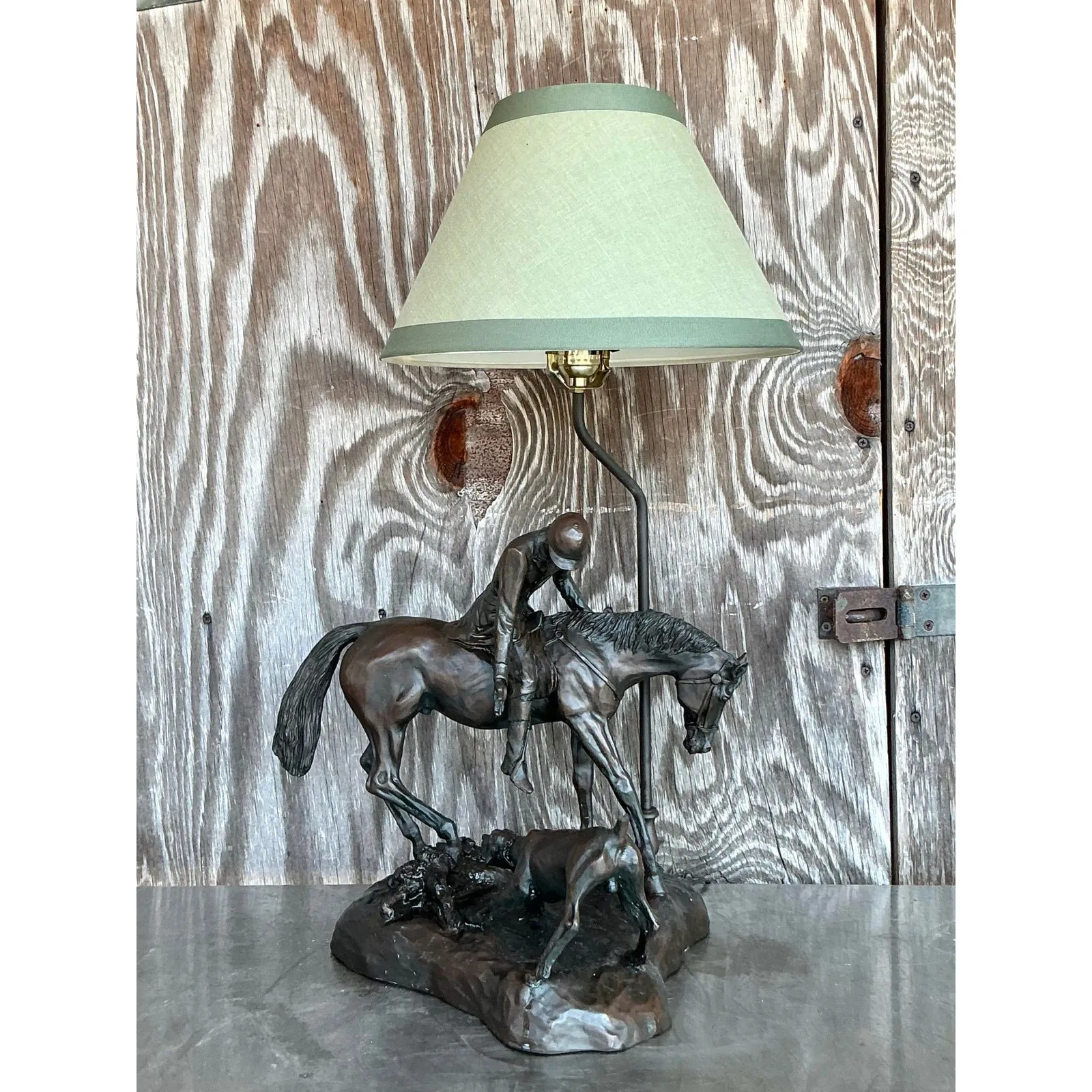 Vintage Boho Bronze Horse and Rider Lamp — additional photo 4