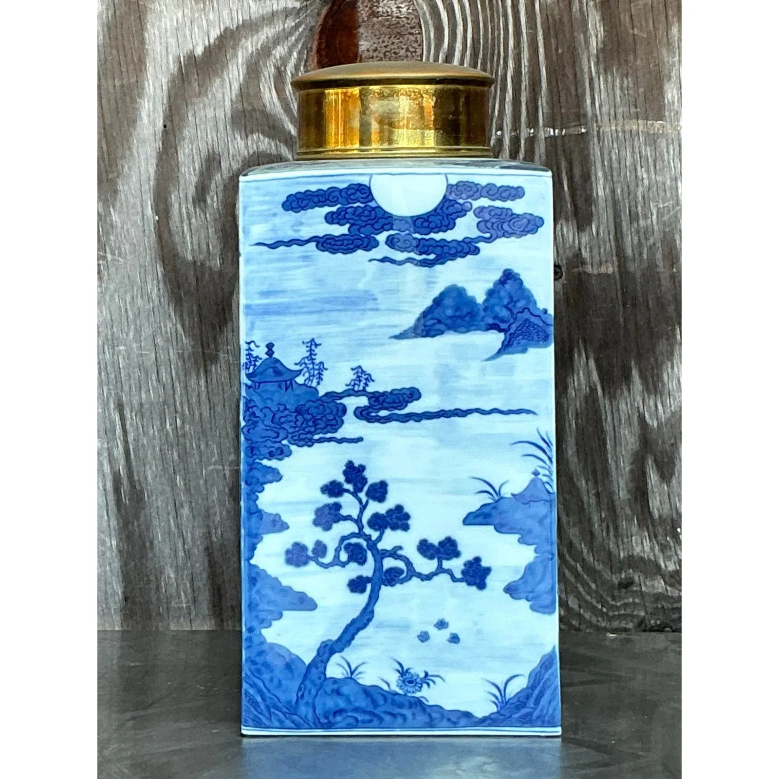 Vintage Asian Blue and White Brass Cap Ginger Jar — additional photo 6