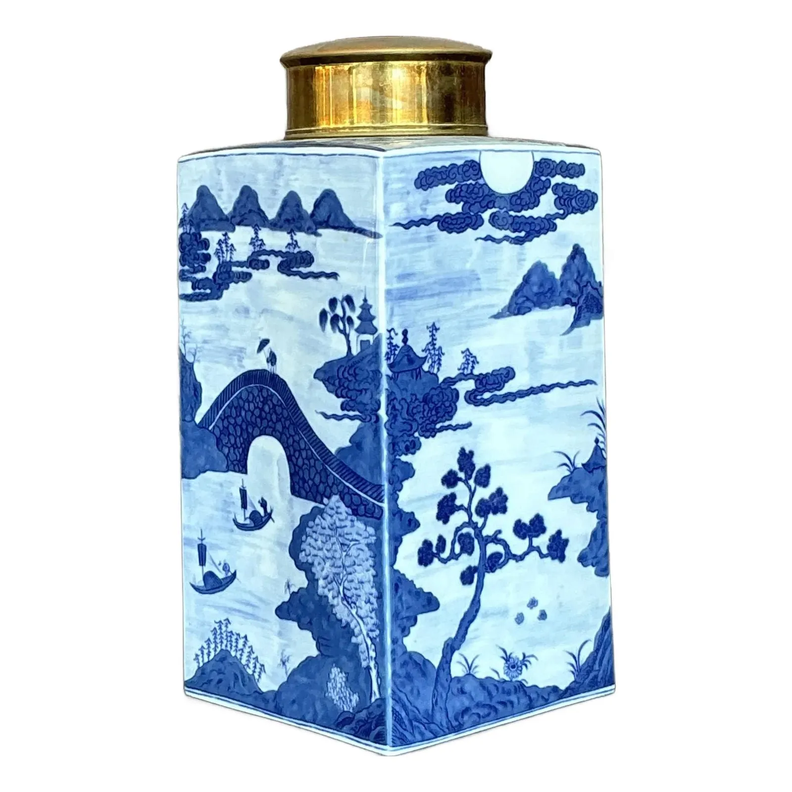 Vintage Asian Blue and White Brass Cap Ginger Jar — additional photo 8