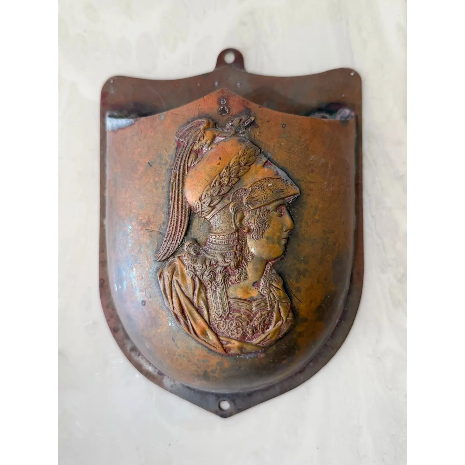 Vintage Embossed Copper Gladiator Wall Pocket — additional photo 2