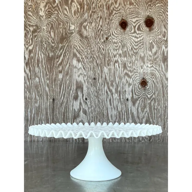 Vintage Regency Ruffled Milk Glass Cake Stand — additional photo 2