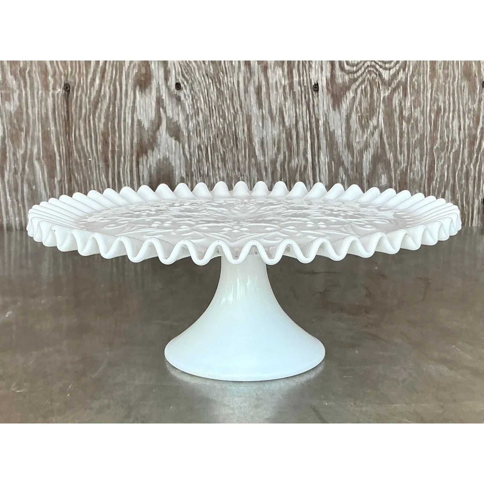 Vintage Regency Ruffled Milk Glass Cake Stand — additional photo 6