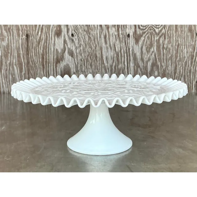 Vintage Regency Ruffled Milk Glass Cake Stand — additional photo 6