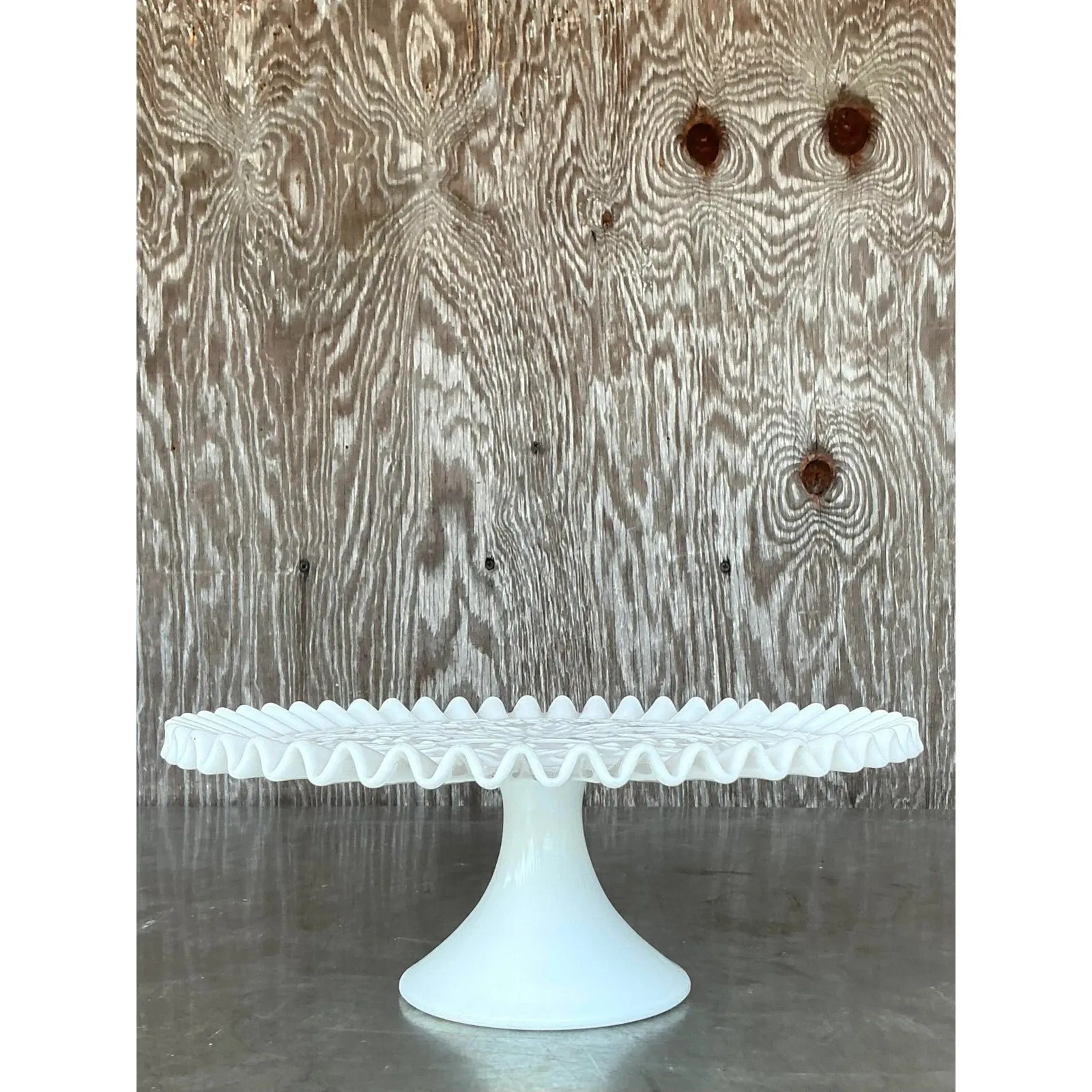 Vintage Regency Ruffled Milk Glass Cake Stand — additional photo 8