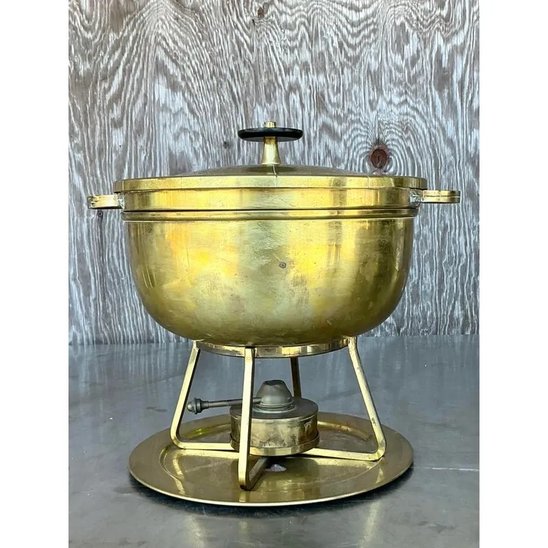 Vintage Mid-Century Modern Brass Chafing Dish After Tommi Parzinger — additional photo 5