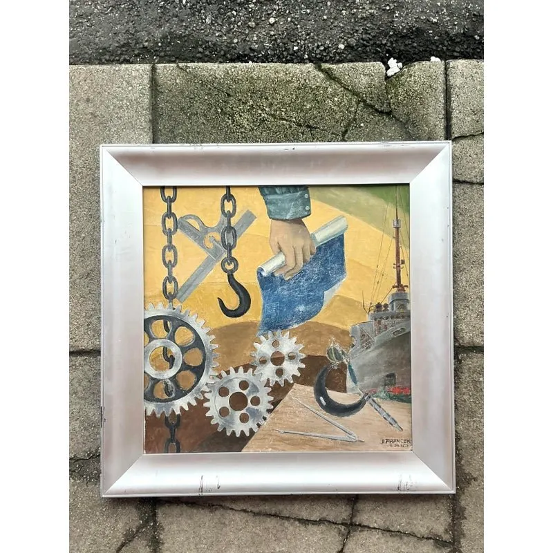 Mid 20th Century Vintage Boho Wpa Original Oil on Board — additional photo 3