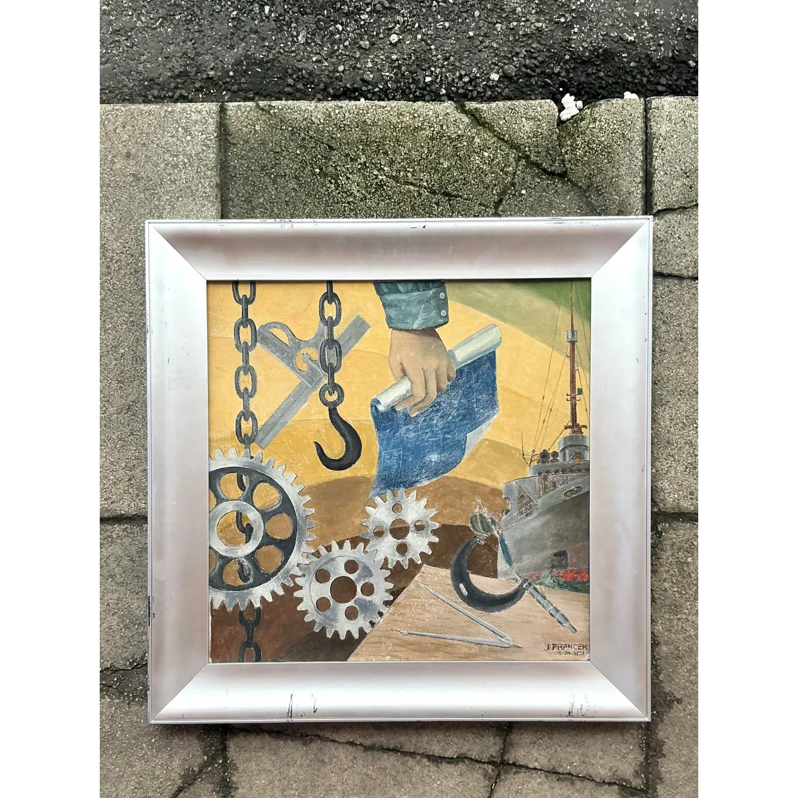 Mid 20th Century Vintage Boho Wpa Original Oil on Board — additional photo 7