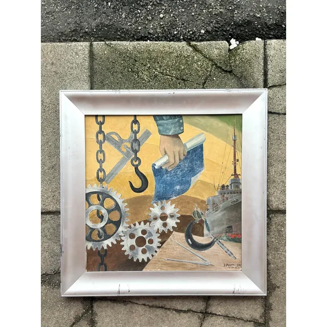 Mid 20th Century Vintage Boho Wpa Original Oil on Board — additional photo 7