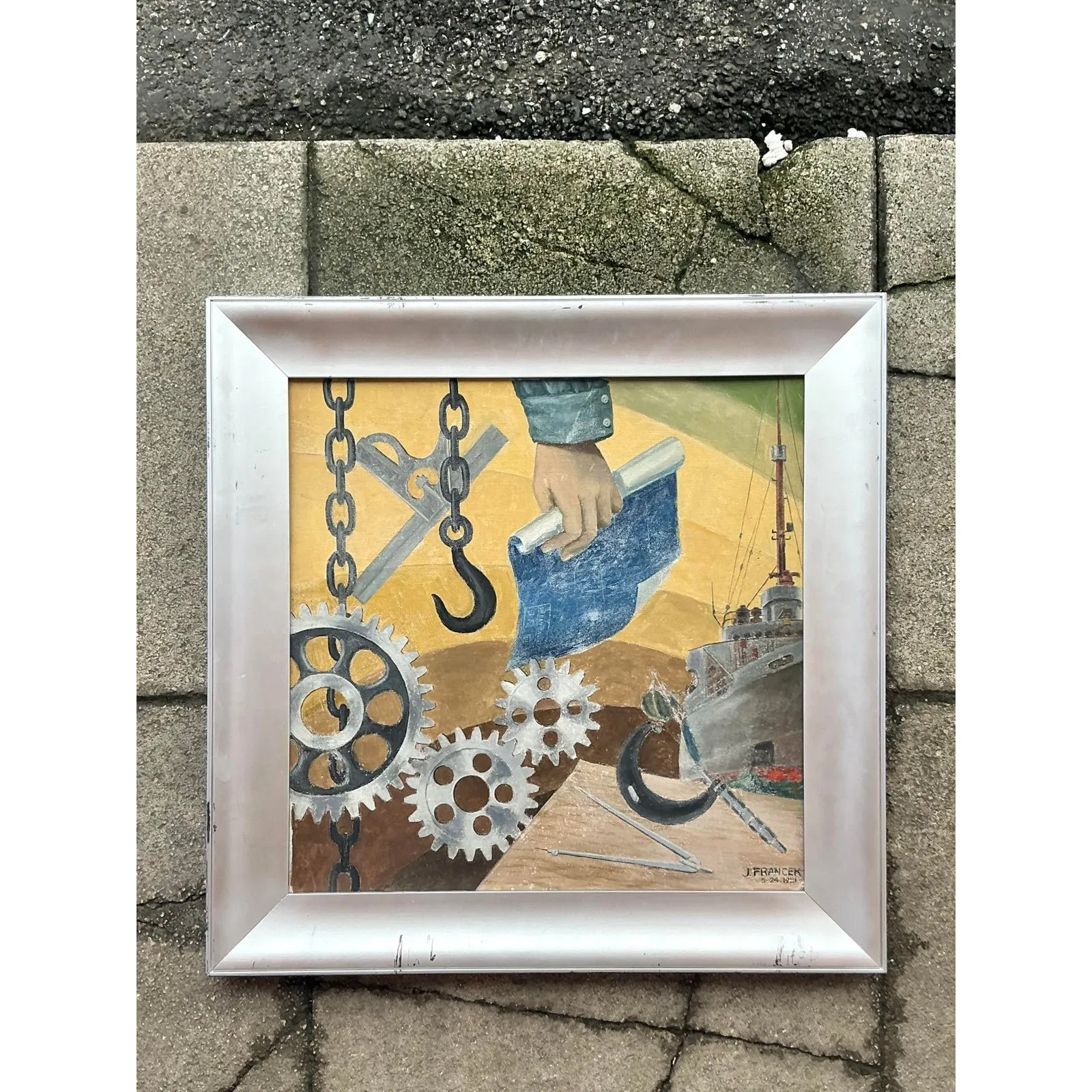 Mid 20th Century Vintage Boho Wpa Original Oil on Board — additional photo 8