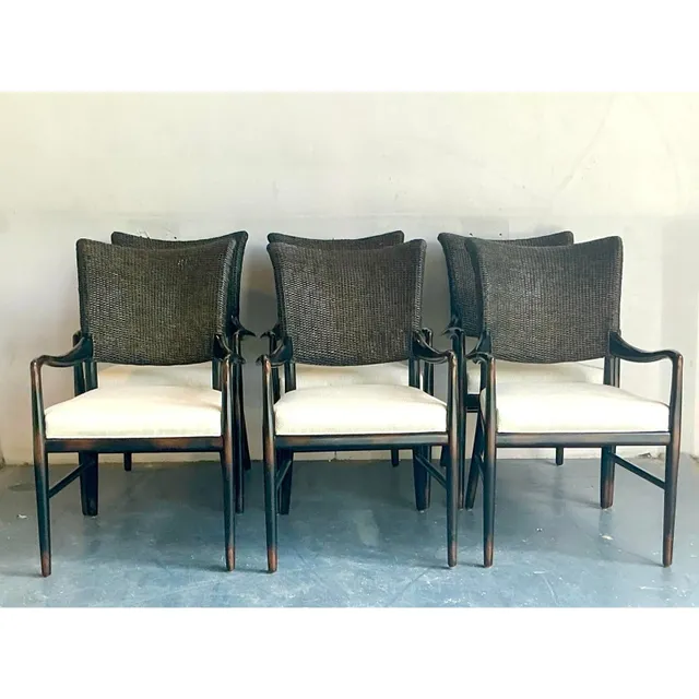 Vintage Boho Palecek “Catalina Cane” Arm Chairs - Set of 6 — additional photo 2