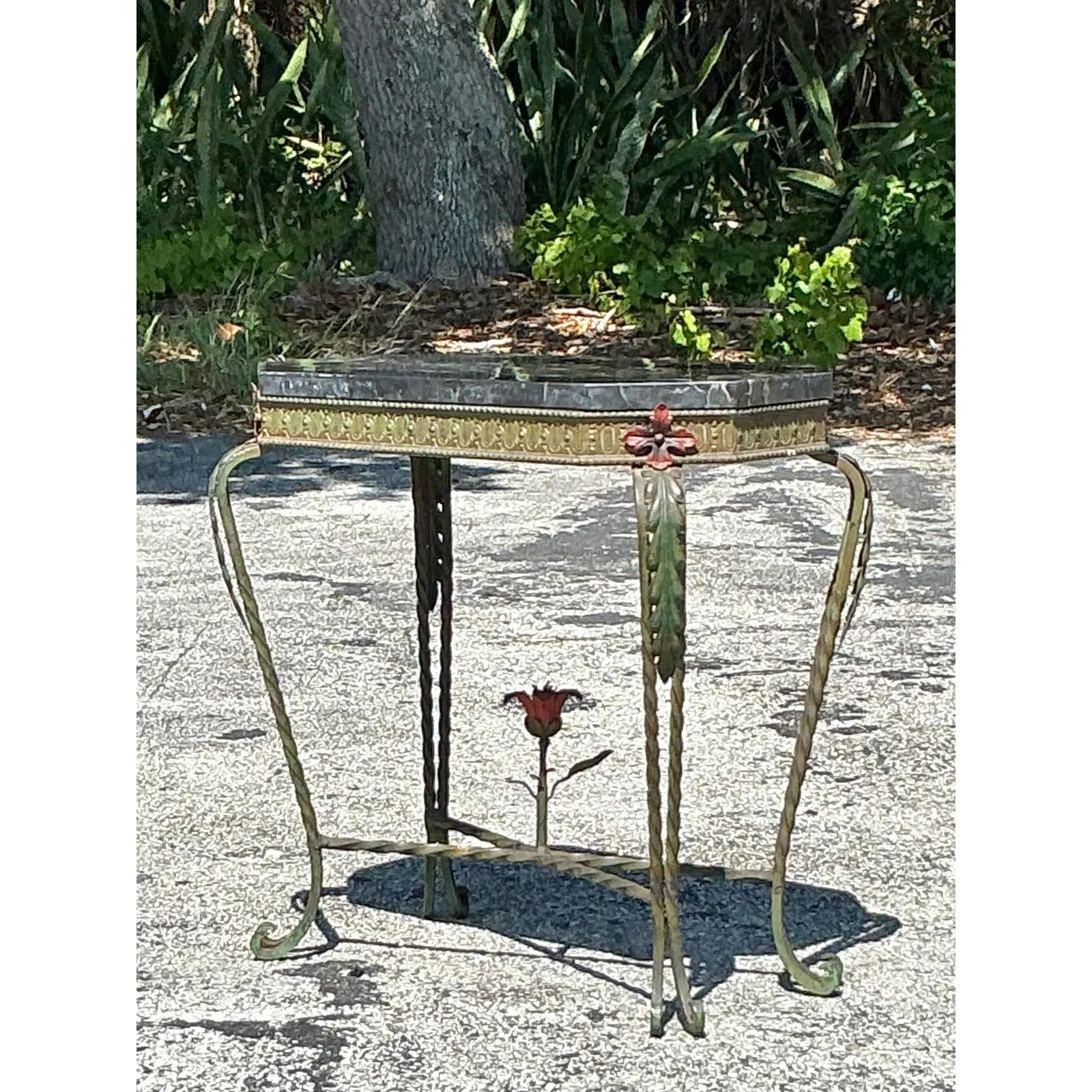 Vintage Deco Stone and Wrought Iron Side Table — additional photo 1