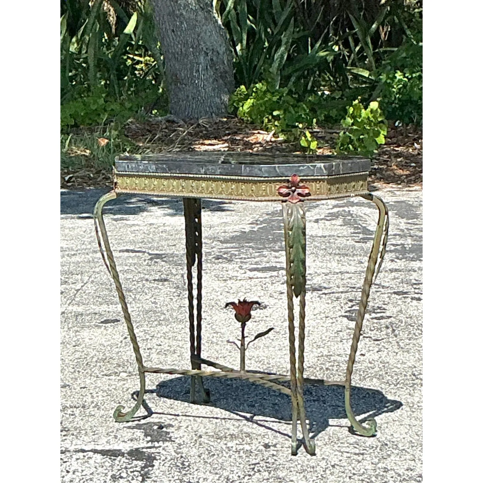 Vintage Deco Stone and Wrought Iron Side Table — additional photo 2