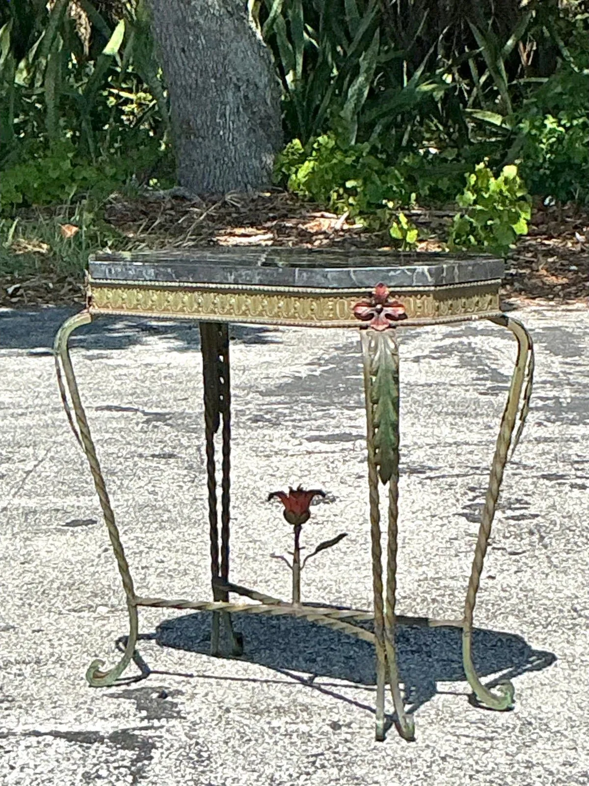 Vintage Deco Stone and Wrought Iron Side Table — additional photo 1