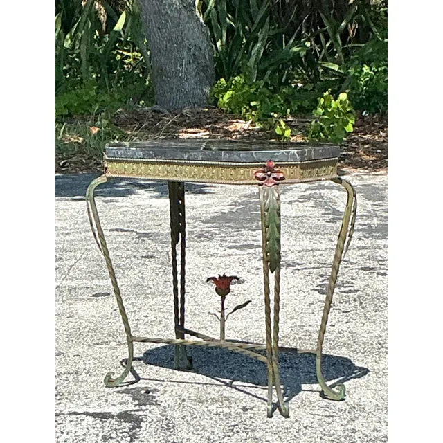 Vintage Deco Stone and Wrought Iron Side Table — additional photo 2